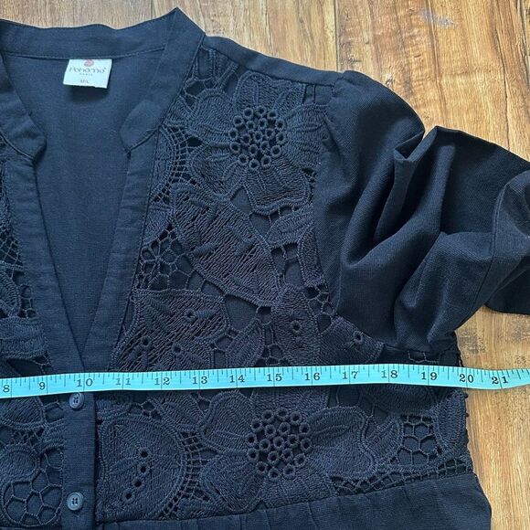 Poheme Paris Lace Detailing Button Front Long Sleeve Tiered Dress Size M/L Black - Picture 10 of 11